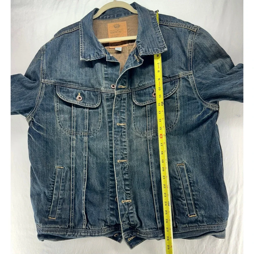 Old Navy Mens XXL Denim Trucker Jacket Dark Wash Cotton Button Up Blue